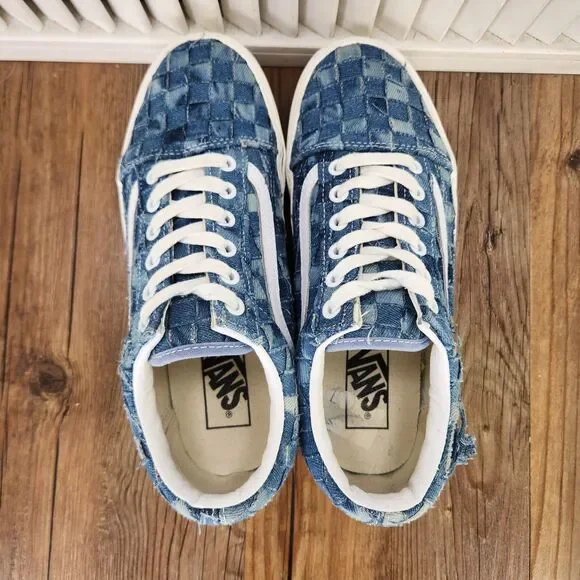 Vans Woven Old Skool Stackform Womens Sz 7.5 Blue Denim Platform Sneakers Shoes - Picture 5 of 9